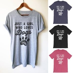 Women Fashion Loose T-shirt Dog Lover Words Printe